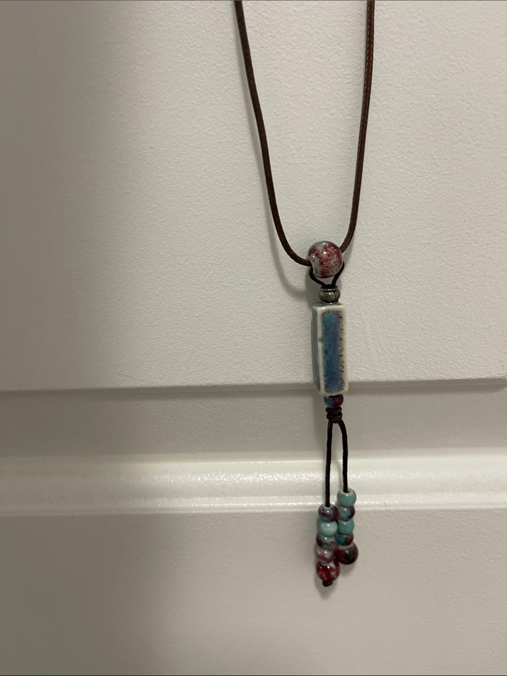Handcrafted Multicolor Ceramic Pendant Necklace - Blue, Teal & Red